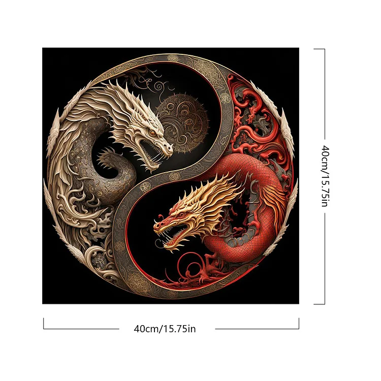 5D DIY Full Round Drill Diamond Painting Yin Yang Dragon Resin Rhinestone  Mosaic Wall Art Picture Kit Decoration Gifts 30*30cm 