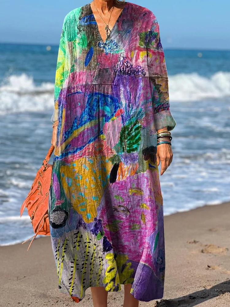 Women's Colorful Floral Art Print Dress
