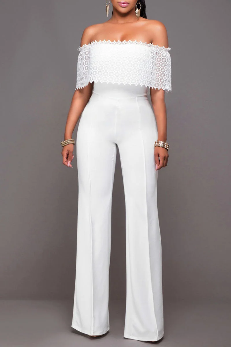 Casual Solid Split Joint Off the Shoulder Straight Jumpsuits