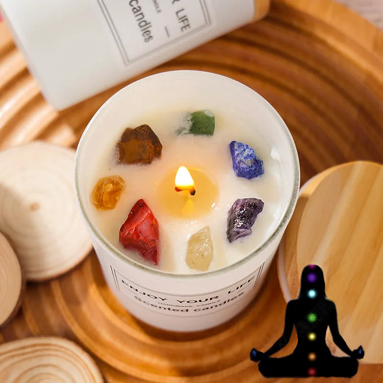 Olivenorma Handmade Chakra Stone Crystal Aromatherapy Smokeless Candle