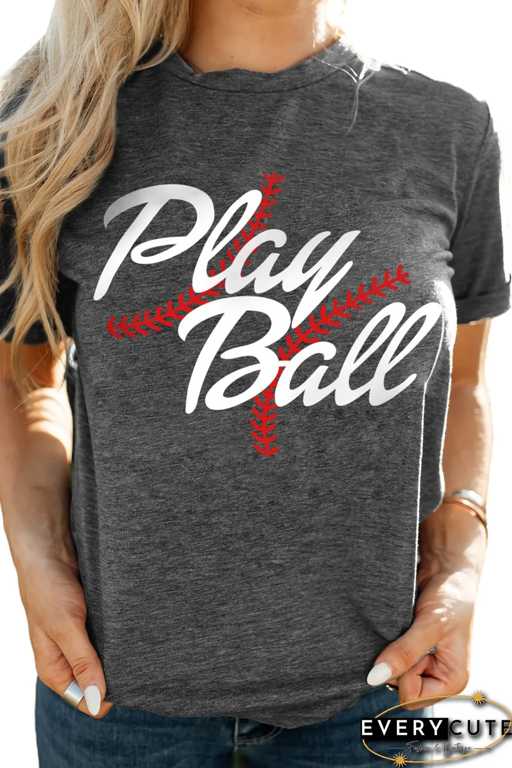 Gray Play Ball Graphic Print Short Sleeve T Shirt