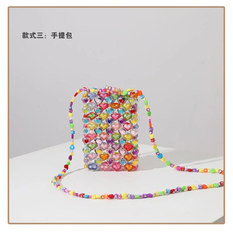 Love Beaded Bag DIY Hand Woven Bag Gir Summer Jelly Colorfull Purses and Handbags Luxury Designer Gift Beaded Mini Shoulder Bag