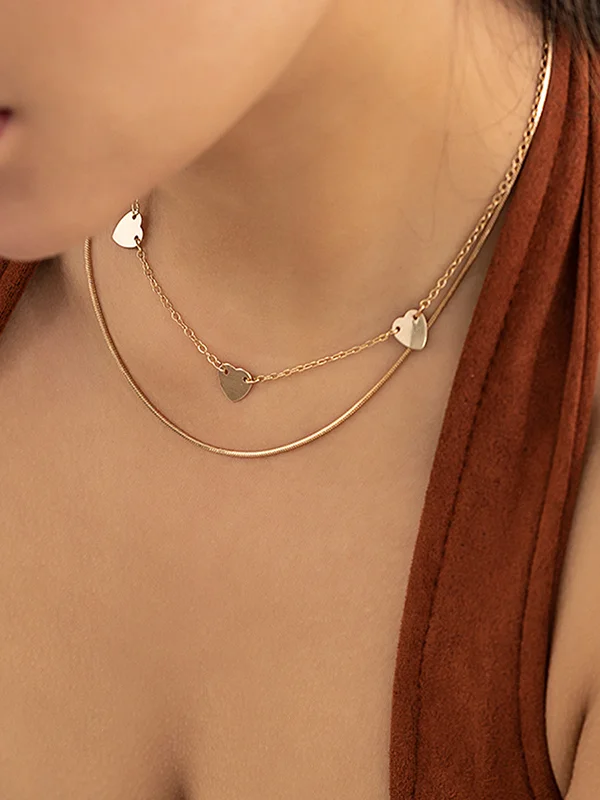 Solid Color Snake Chain Layered Heart Shape Necklaces Accessories