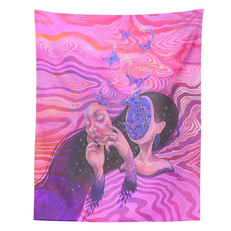 Psychedelic Pink Tapestry Wall Hanging Boho Decor Wall Cloth Tapestries INS Hippie Psychedelic Butterfly Tapestry Wall Carpet