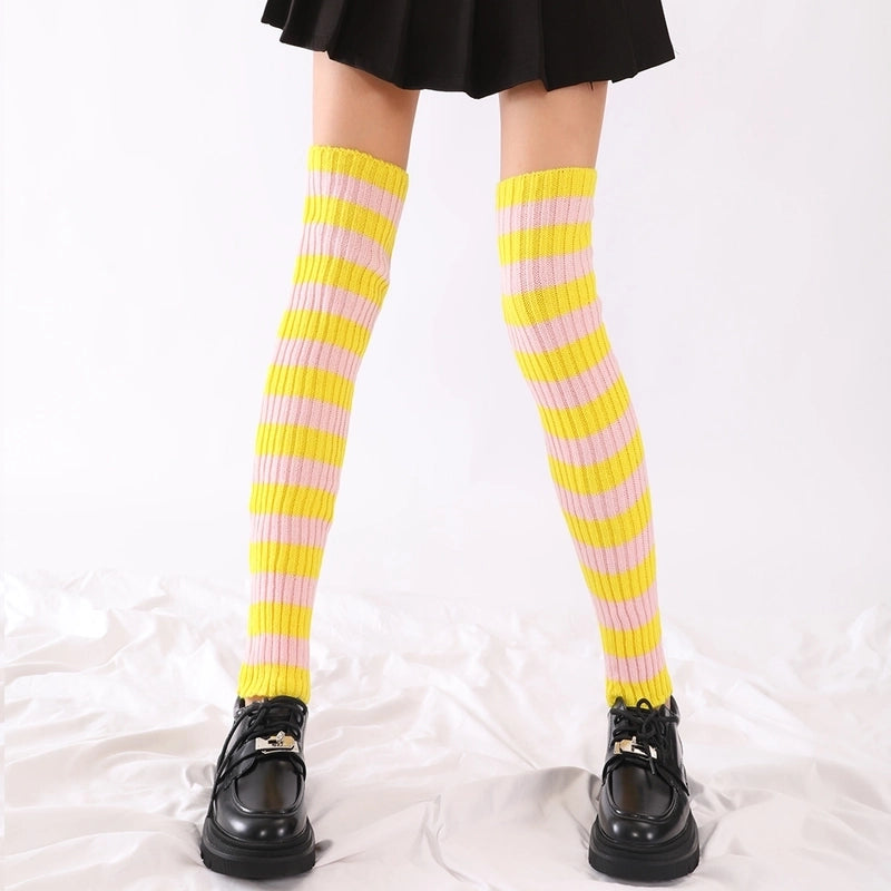 Women’s Fashion Stripe Solid Color Acrylic Jacquard Over The Knee Socks