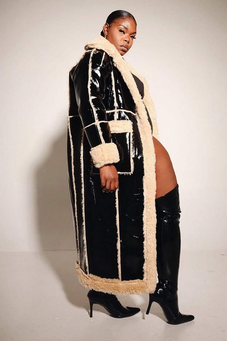 Rich Vegan Patent Leather Jacket Faux Shearling Outwear