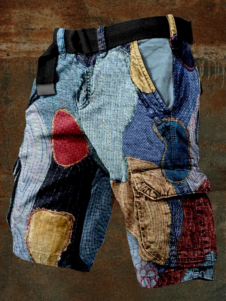 Men's Contrast Color Patchwork Vintage Cargo Shorts