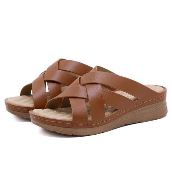 Women's criss orthotic arch support low wedge slide sandals