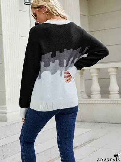 Color Block Dropped Shoulder Sweater