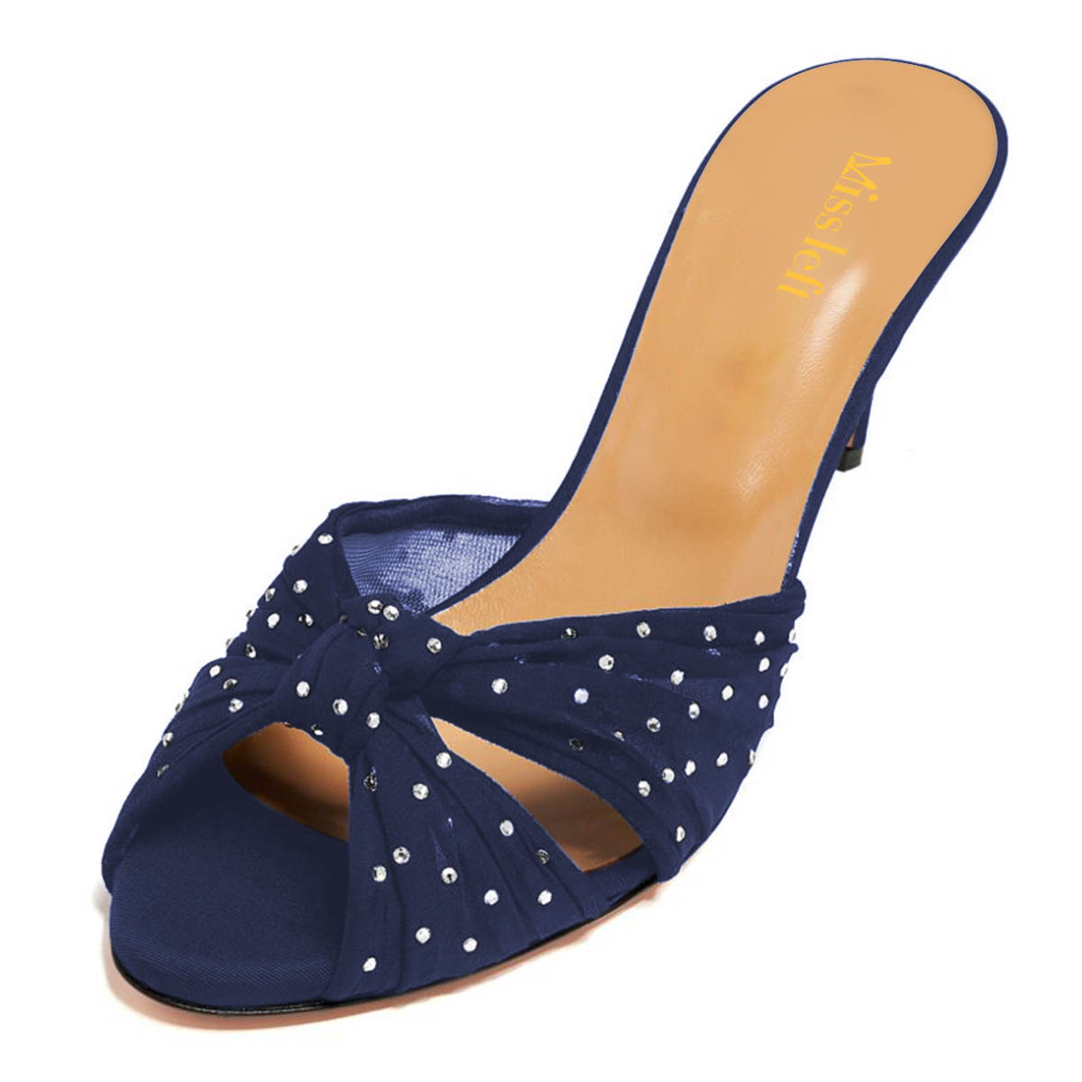 Women's Rhinestone Open Toe Stiletto Heel Navy Blue Mules Sandals Nicepairs