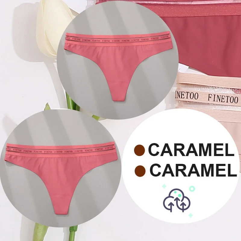 FINETOO 2PCS/Set Women Seamless G-string Panties M-XL Letter Soft Panties 7 Colors Patchwork Woman Underwear Thongs Lingerie