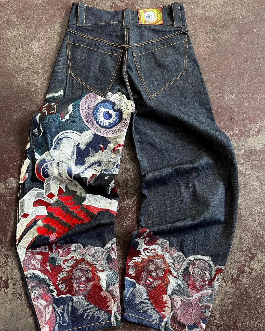 Aonga Y2k Jeans Harajuku Punk Oversized Graphic Embroidery Baggy Jeans Men and Women Wide Leg Jeans Hip Hop Casual Retro Streetwear aonga