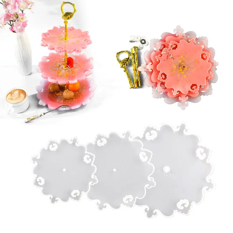 3-Tier Floral Royal Cupcake Stand Silicone Resin Mold
