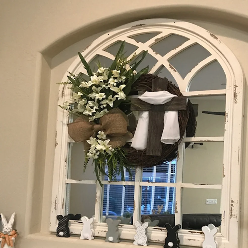 Easter Cross Rattan Ornament Round Simulation Garland