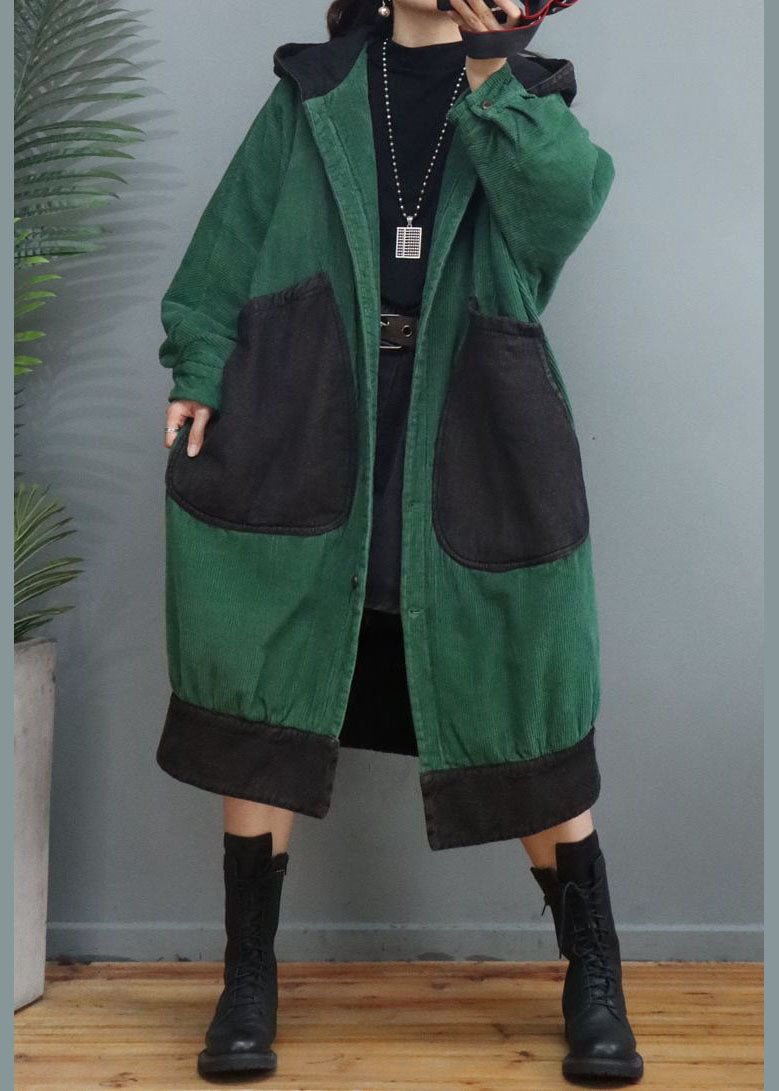 Green Button Pockets Corduroy thick Winter Coats CK2005- Fabulory