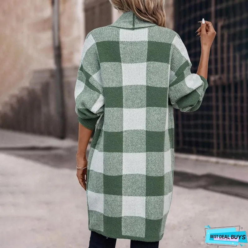 Casual Plaid Knitted Cardigan