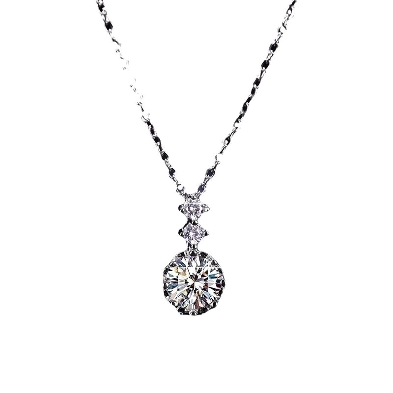 925 Sterling Silver Moissanite Zircon Inlay Round Pendant Necklace