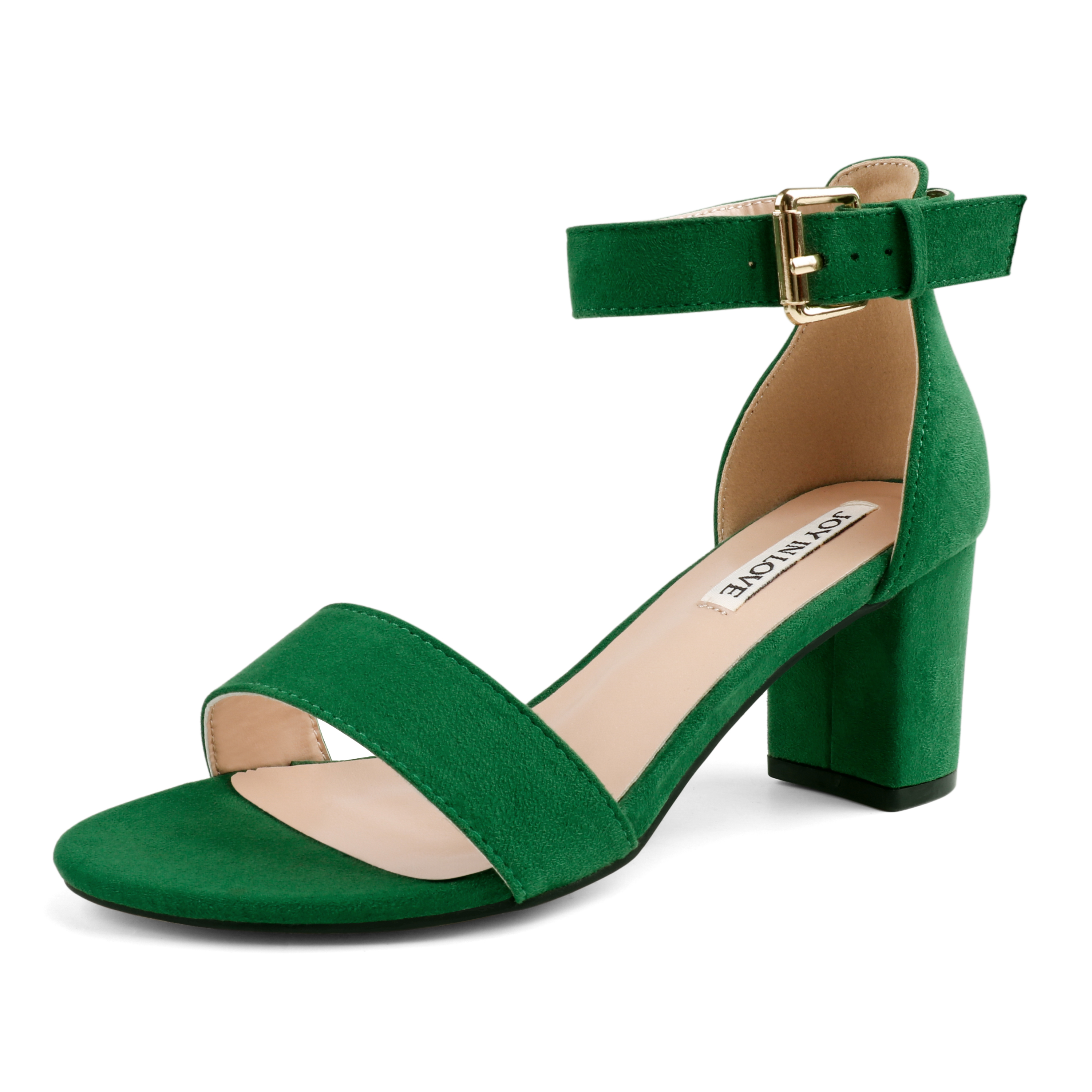 3.54"  Women's Ankle Strap Pumps Block Heel Open Toe Suede Sandals Summer Shoes-MERUMOTE