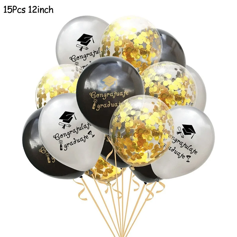 1Set Graduation Balloons Disposable Tableware 2022 Graduation Party Decorations Congrats Grad Paper Garland Banner Class of 2022