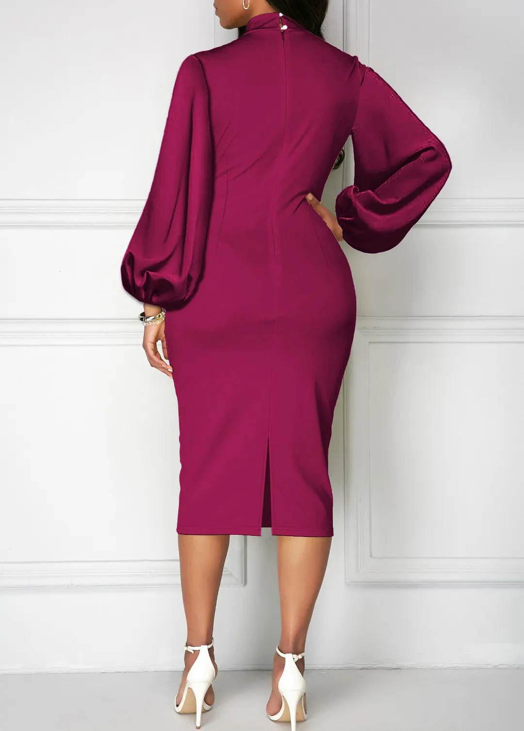 Bowknot Neck Lantern Sleeve Sheath Dress