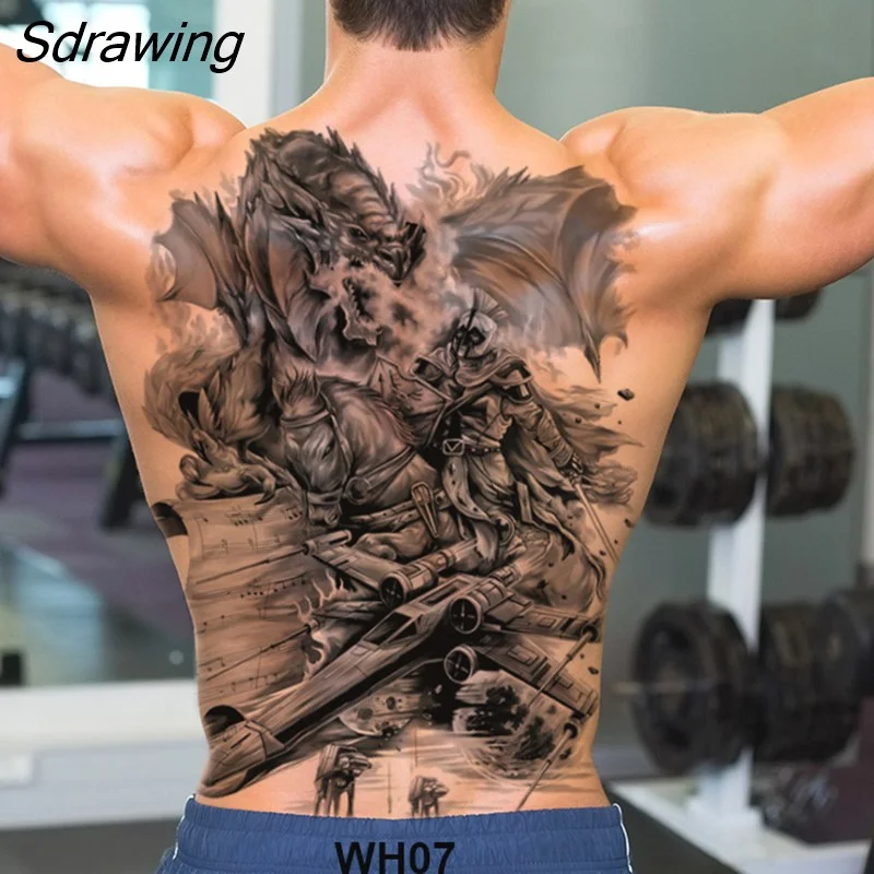 Sdrawing temporary tatoo for men tattoo body art full back sexy tattoo sticker lion king tiger dragon tattoo designs waterproof new