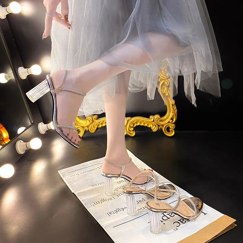 Breakj Breakj High-Heeled Women 2025 New Net Red Transparent French Word With Sandals Fairy High Heel Thick And Summer