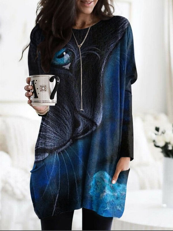 Punk Cat Pocket Long Tops Sweatshirt