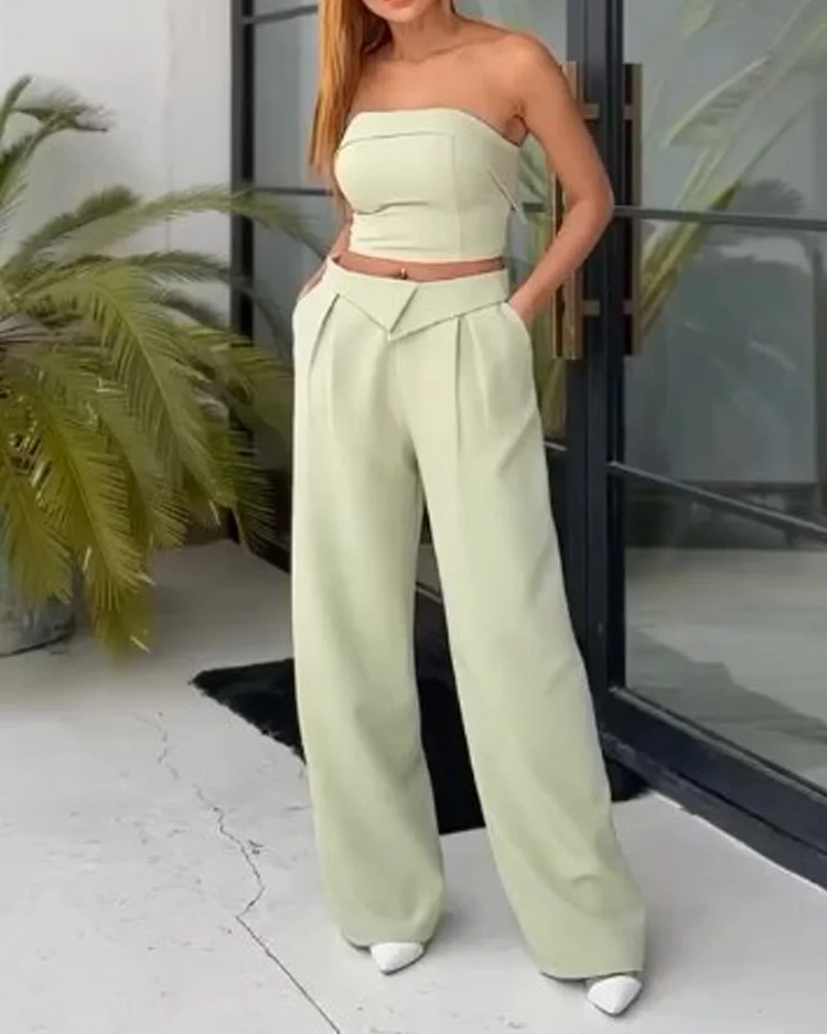 Sleeveless tube top solid color two piece suit