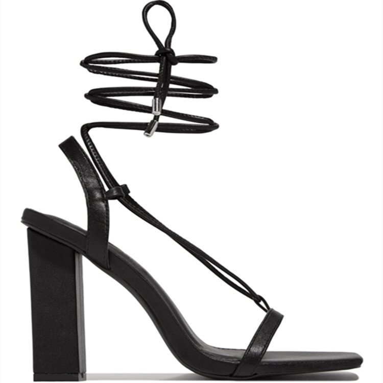 Women Shoes Square Toe Ankle Lace-Up Strappy Sandals Fashion Party Pumps-PABIUYOU- Women's Fashion Leader