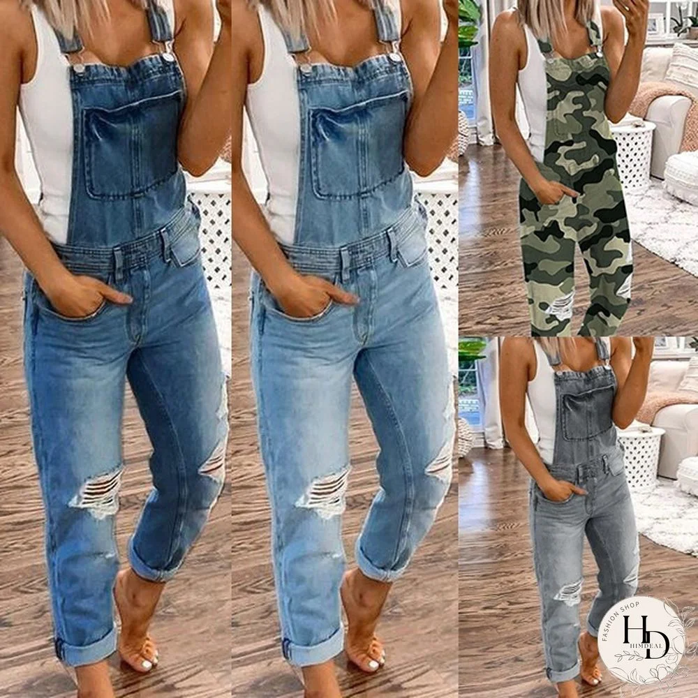 Summer Pure 4 Colors Women Fashion Ladies Denim Jumpsuit Long Romper Bib Pants Overalls Jeans for Women Plus Size