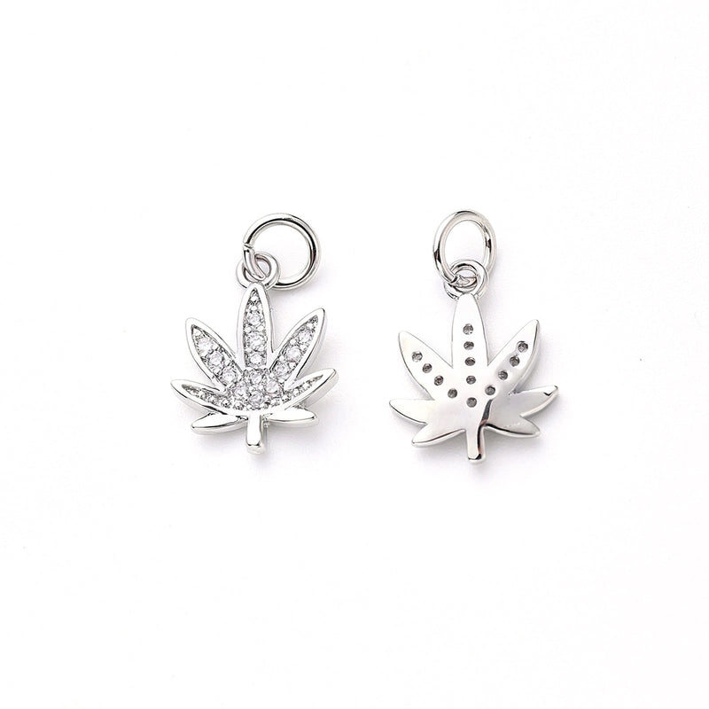 1Pc/Package 13.5×10.5mm Hole 3~3.9mm Copper Zircon Rose Gold Plated White Gold Plated Gold Plated Maple Leaf Polished Pendant