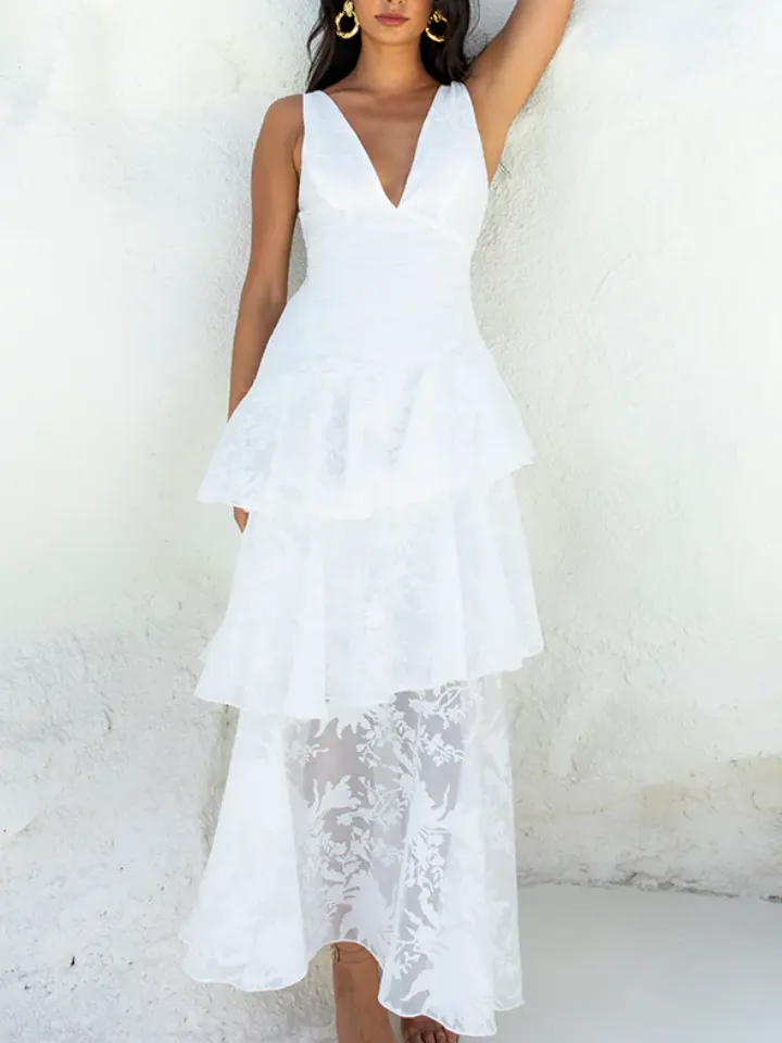 Strapless Chiffon Simple Maxi Dresses White