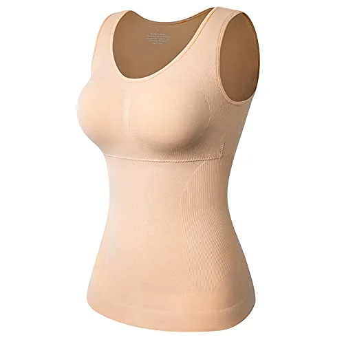 Women Tummy Control Shapewear Tank Tops Cami with Built in Bra Seamless Body Shaper Camisole Slimming Compression Waist Cinchers