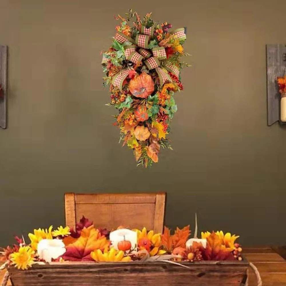 Thanksgiving new gold pumpkin bow triangle wreath ornament