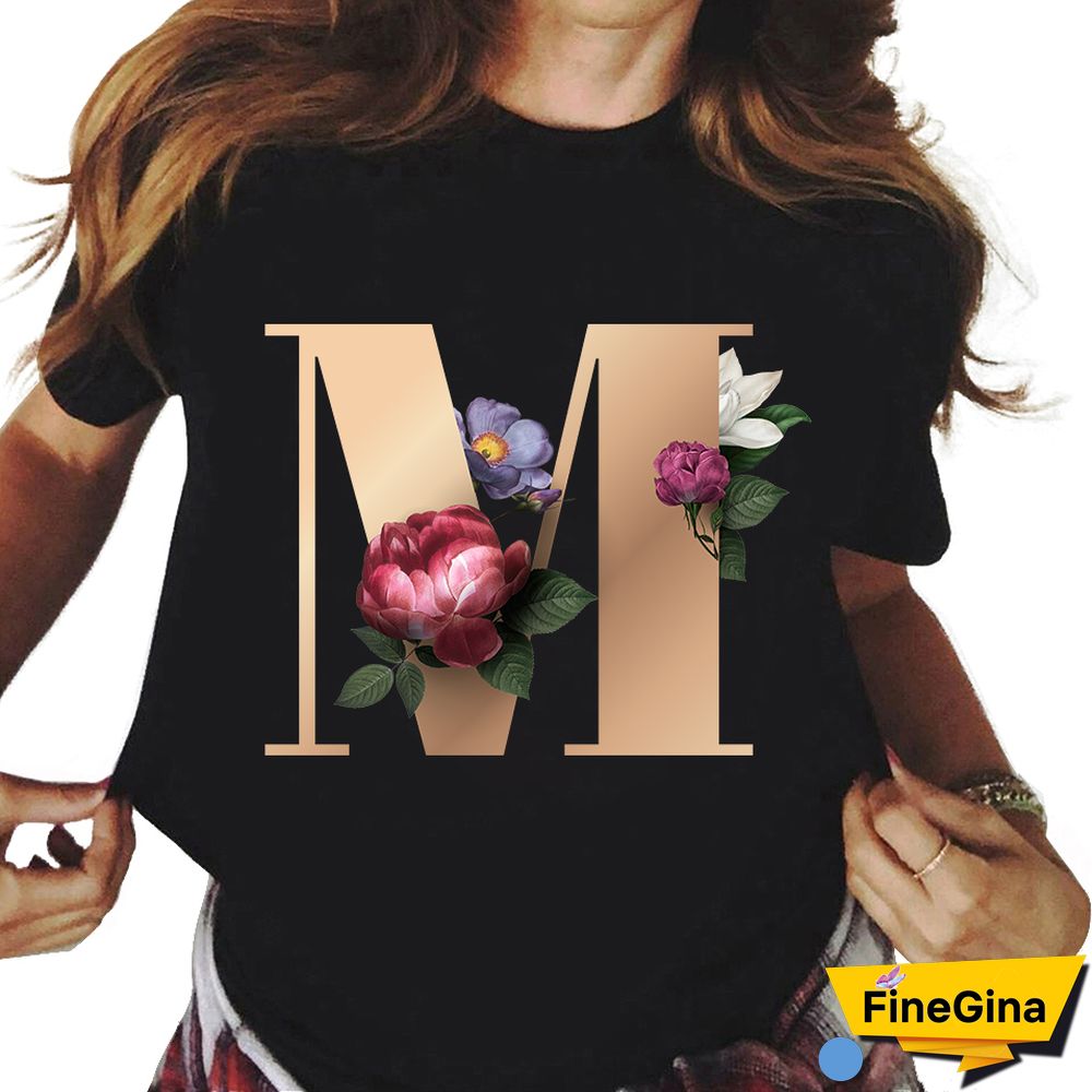 Custom Name Letter Combination T-shirt 26 FloralAlphabetFontClassicTShirt Fashion Harajuku Kawaii TShirt Women Top Tees