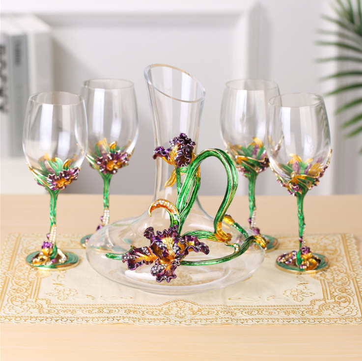 European Style Enamel Crystal Glass Red Wine Glass Set