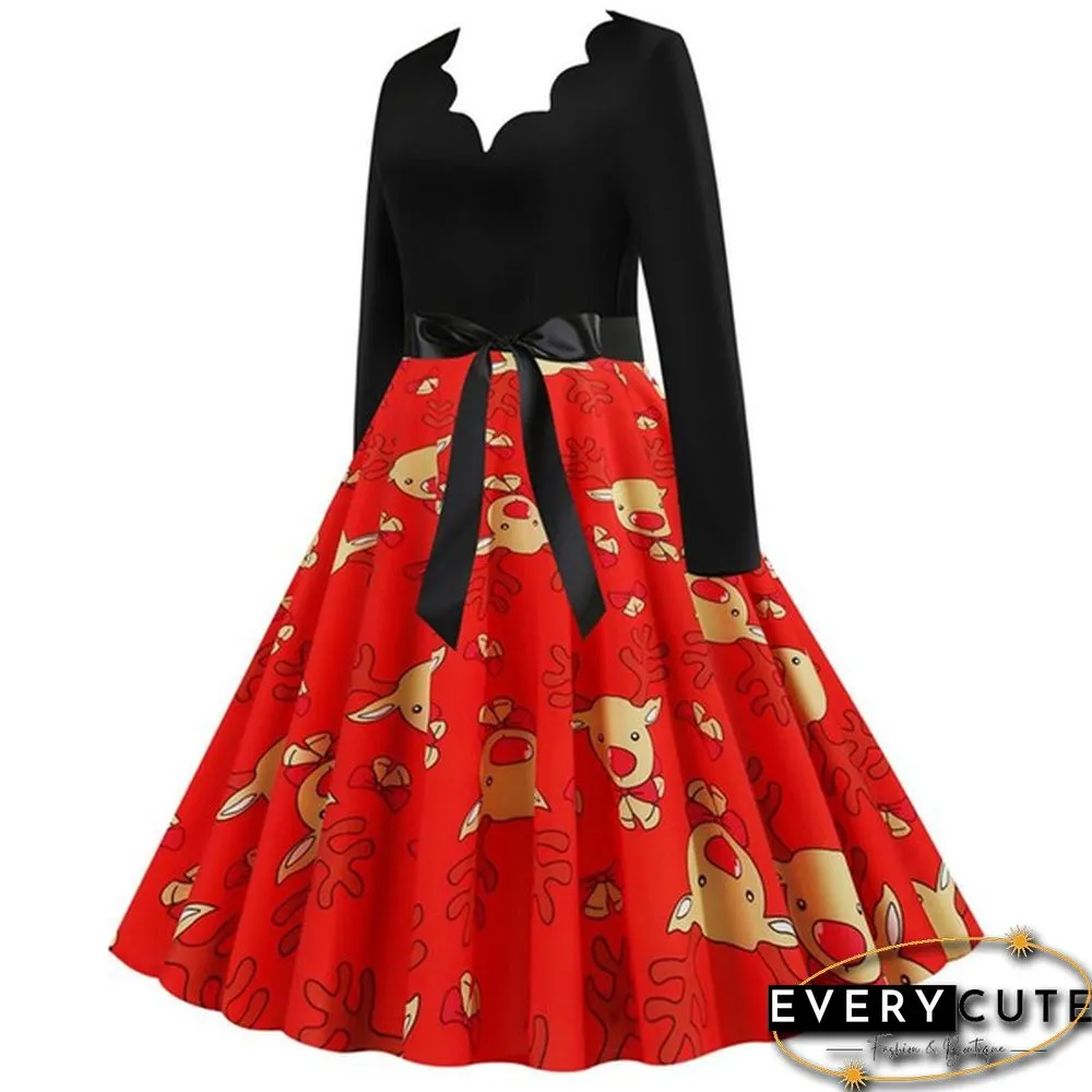 Christmas Prom Dress-Bow Style Santa Claus Print Swing`