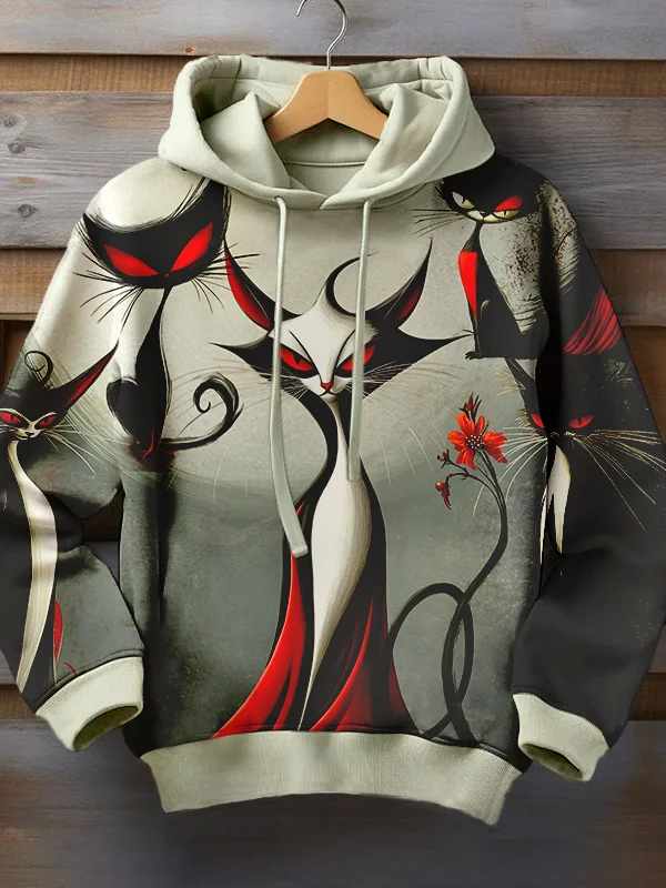 Men's Halloween Cat Lady Art Print Hooded Sweatshirt