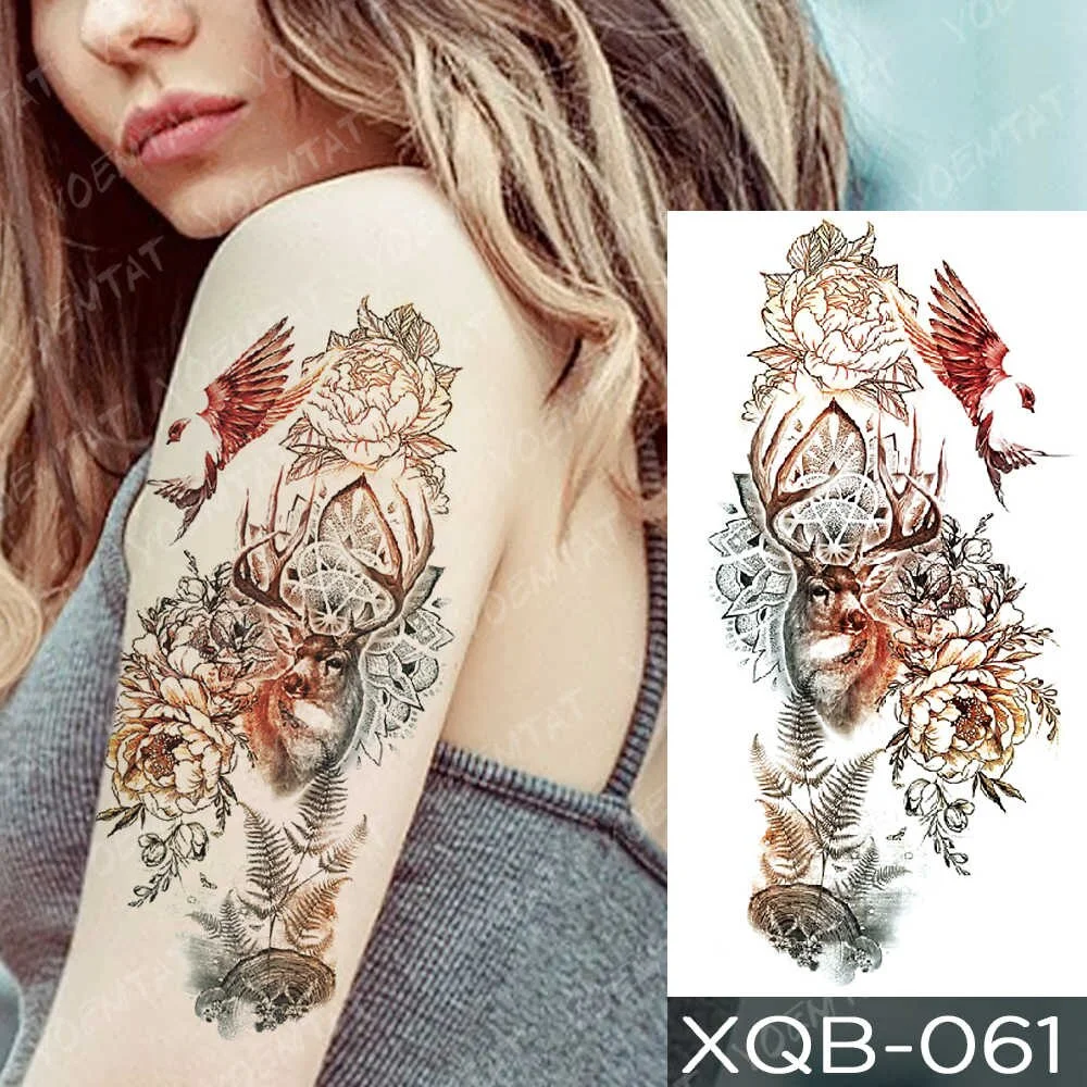 Waterproof Temporary Tattoo Sticker Forest Deer Bird Skull Flower Flash Tattoos Color Family Tree Body Art Arm Fake Tatoo Women