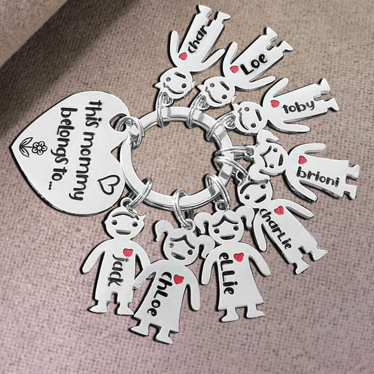 Personalized  Kids Charms Engraving 8 Names Keychain Gift