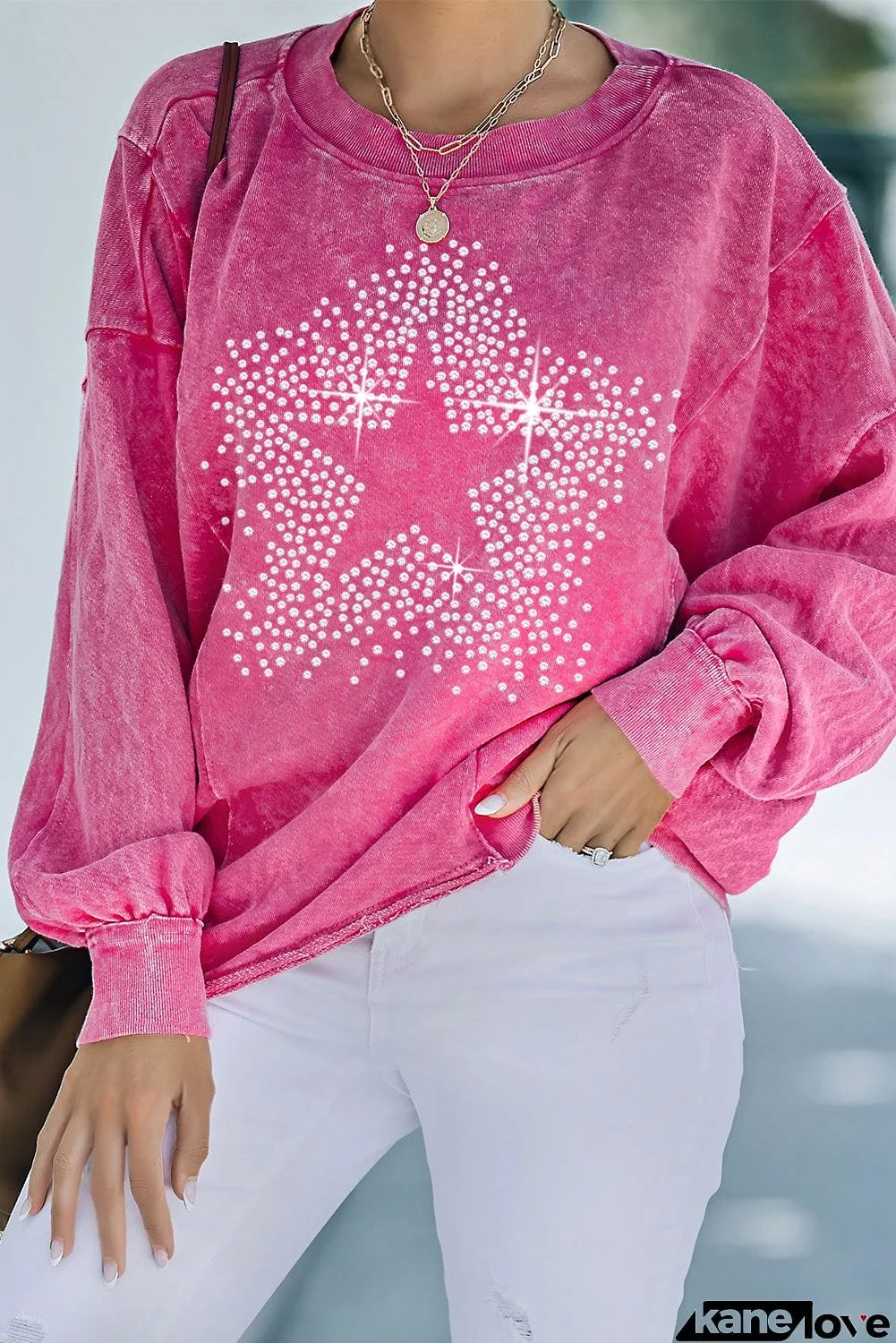 Rhinestone Star Graphic Mineral Wash Sweatshirt