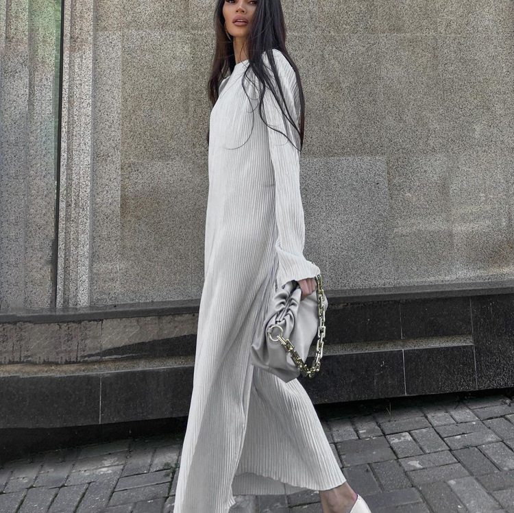 Ootddress Casual Loose Female Long Dress Long Sleeve Basic Solid High Streetwear White Summer For Women Fashion Maxi Dress Outfits