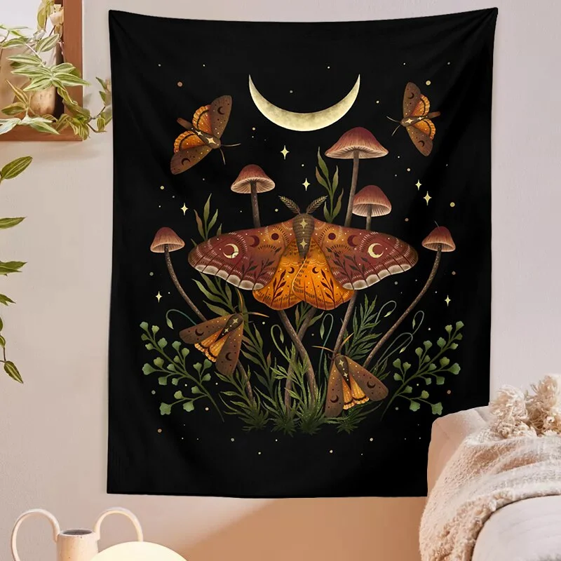 Nordic Psychedelic Butterfly Tapestry Mushroom Chart Diagram Bohemian Hippie Witchcraft Tarot Wall Art Boho Decor wall hanging