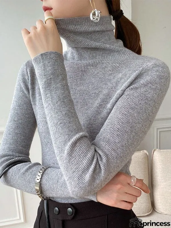 Simple Skinny Long Sleeves Solid Color Sweater Tops