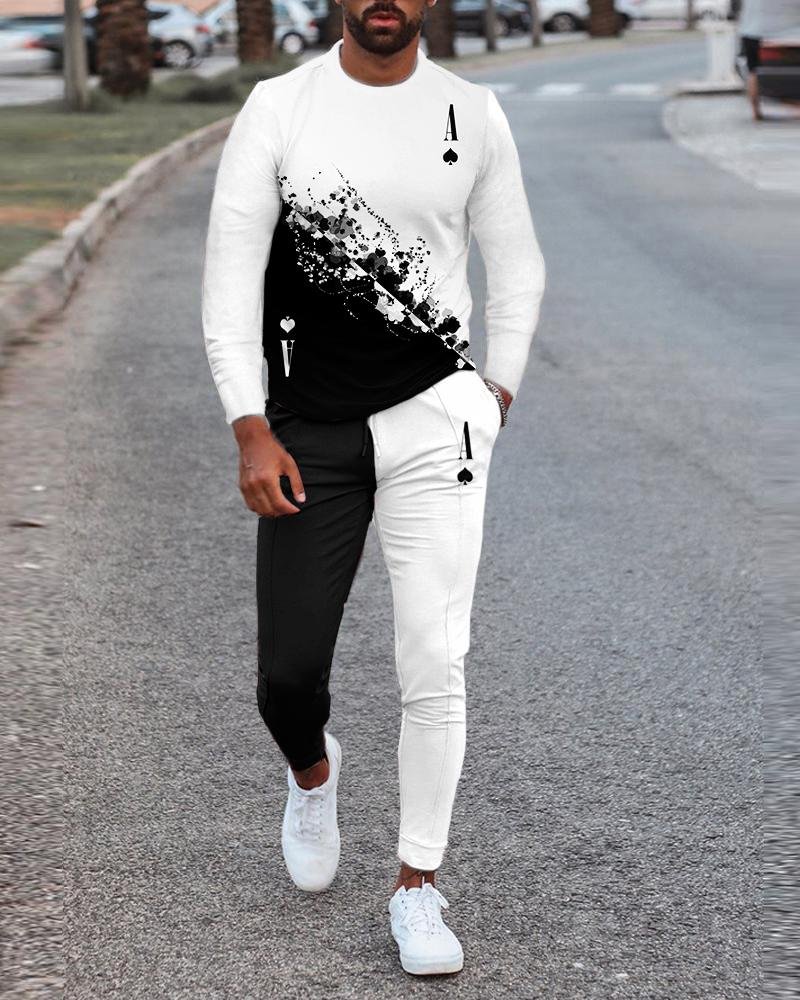 Men's Casual Poker Printed Long Sleeve Suit