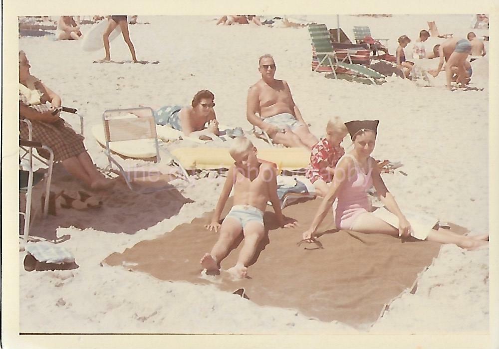 FOUND Photo Poster painting Color MID CENTURY BEACH SCENE Original Snapshot 1960's 19 18 A
