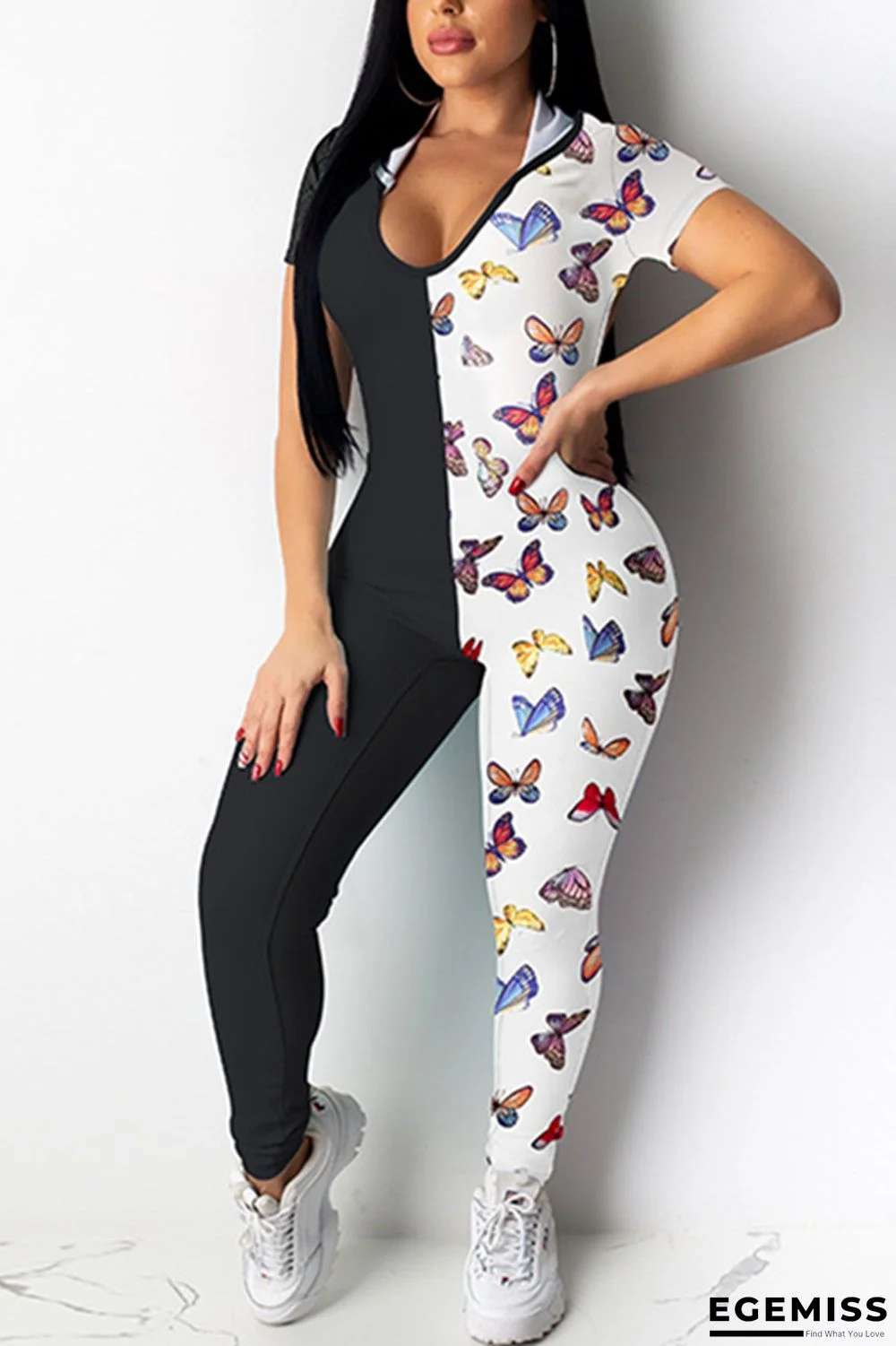 Black Sexy Patchwork Printed Skinny Jumpsuit | EGEMISS