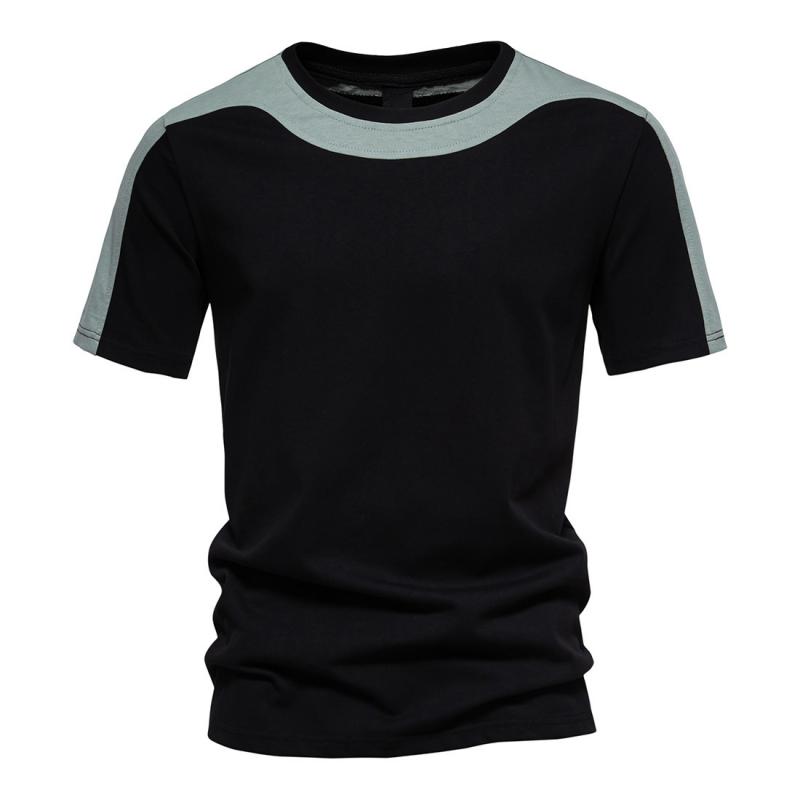 Men's Cotton Colorblock Round Neck Short Sleeve Casual T-shirt