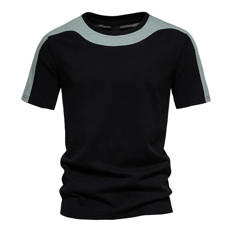 Men's Cotton Colorblock Round Neck Short Sleeve Casual T-shirt