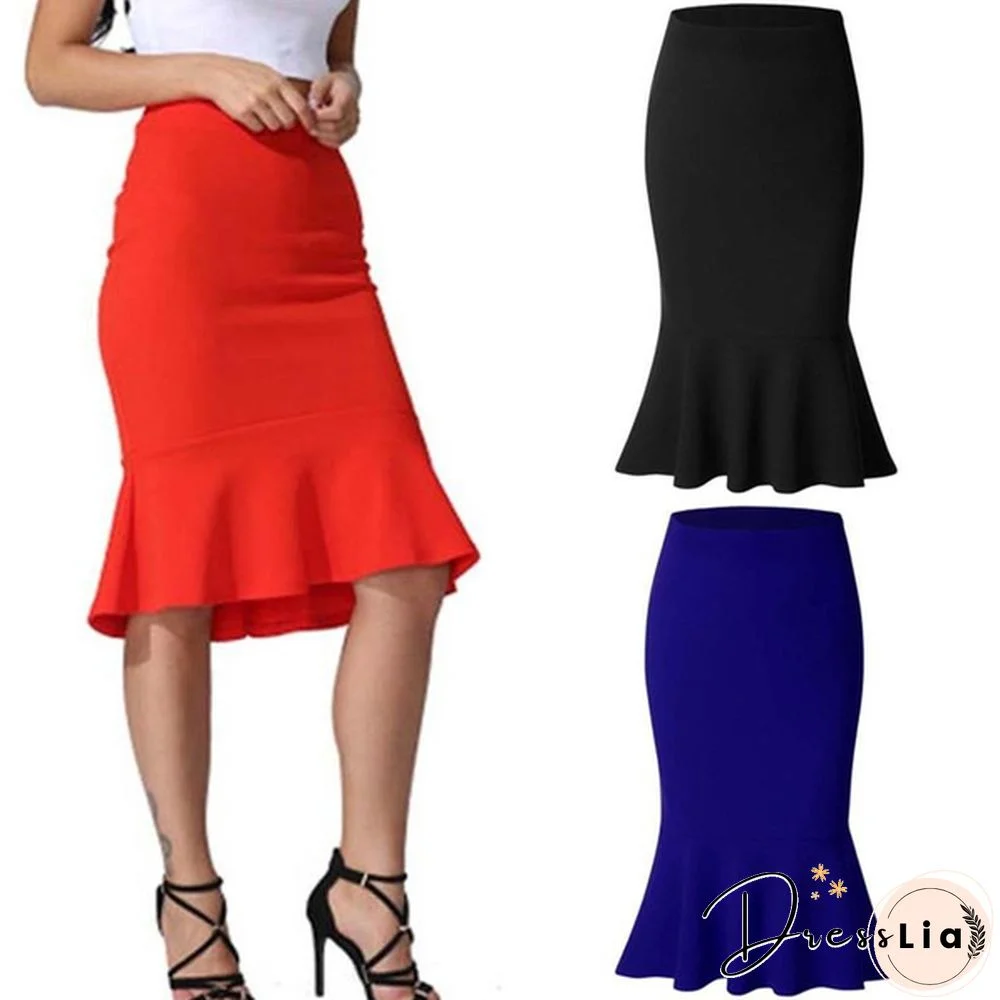 Summer Fishtail Skirt Lady High Waist Mermaid Skirt Solid Color Office Wear Skirts Women Fashion Plus Size Skirts